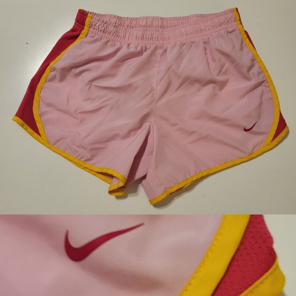NIKE GIRLS L PINK GOLD TEMPO RUNNING ATHLETIC SHORTS W/ ATTACHED PANTY LARGE